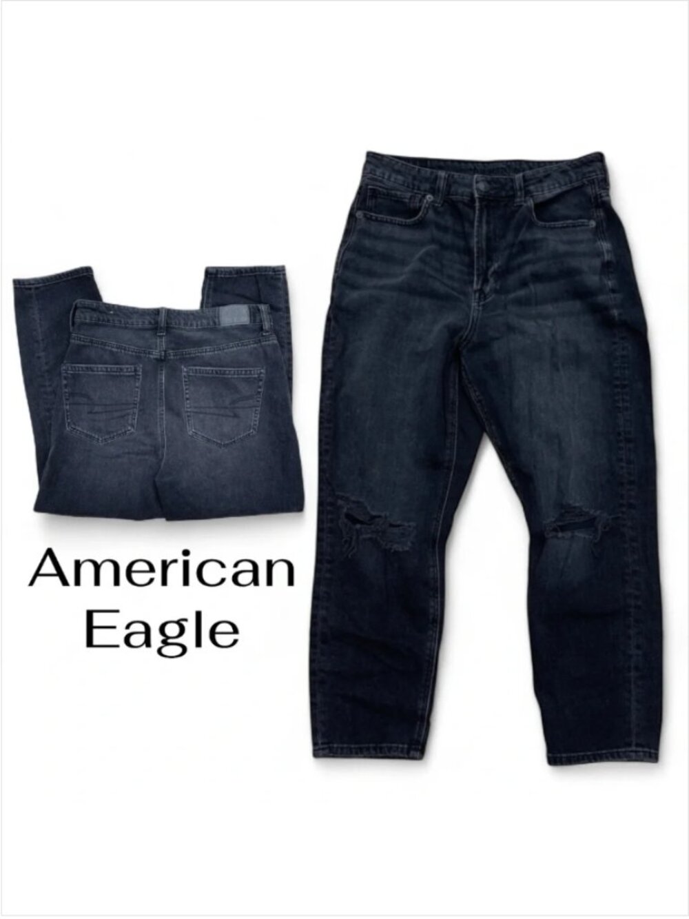 American Eagle Highest Rise Mom Jeans Black Distressed Womens 4 Extra Short 4XS - Picture 9 of 10
